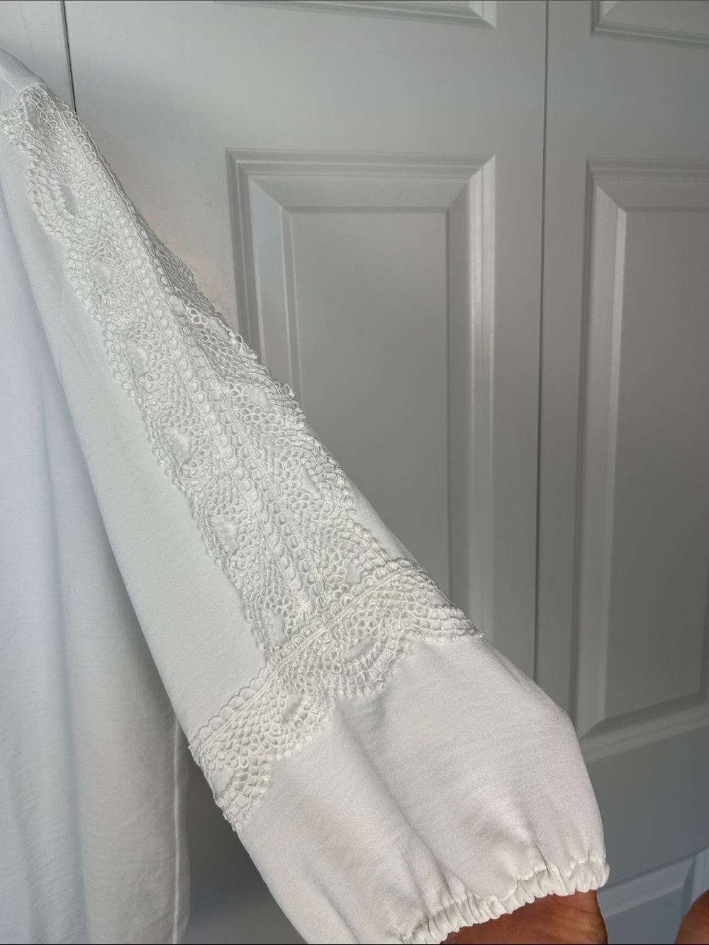 Chico's White Ruffled Split-Neck Blouse - Picture 4 of 7